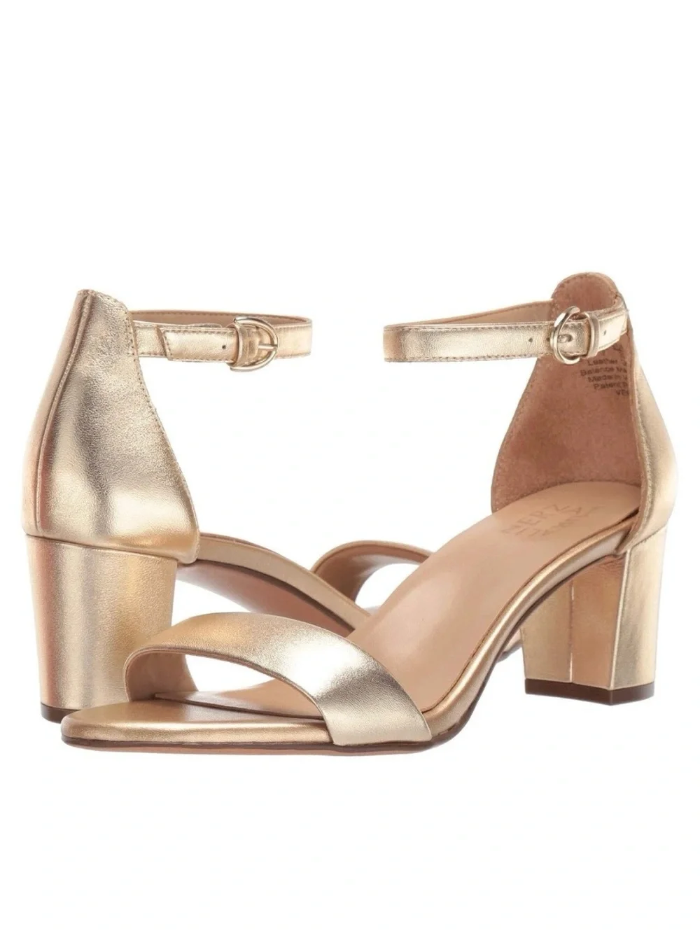 Gold Ankle-Strap Block Heel Sandals for Women